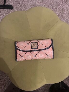 Dooney & Bourke Peach Pink Signature Fold Wallet with Black Trim